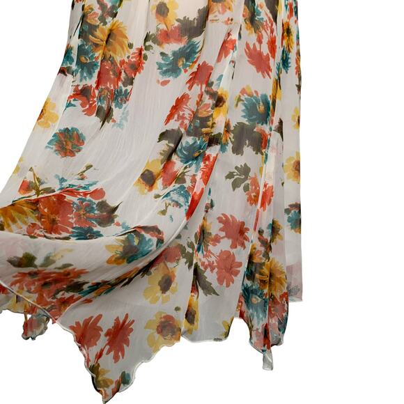 cotonel womens floral tropical midi dress cream orange sleeveless - Picture 6 of 12